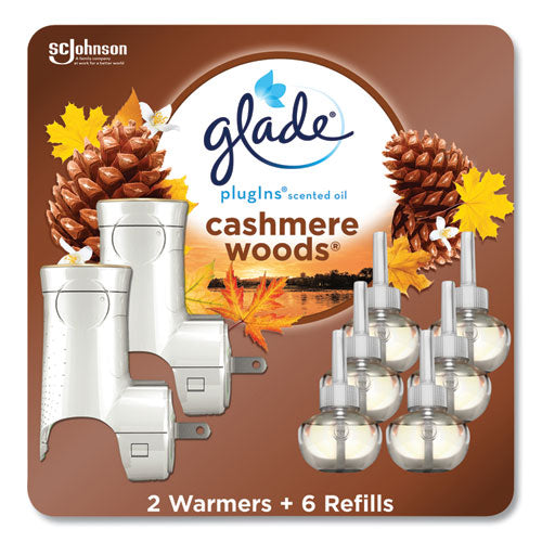 Image of Glade® 379230 Plugin Scented Oil, Cashmere Woods, 0.67 Oz, 2 Warmers And 6 Refills/pack