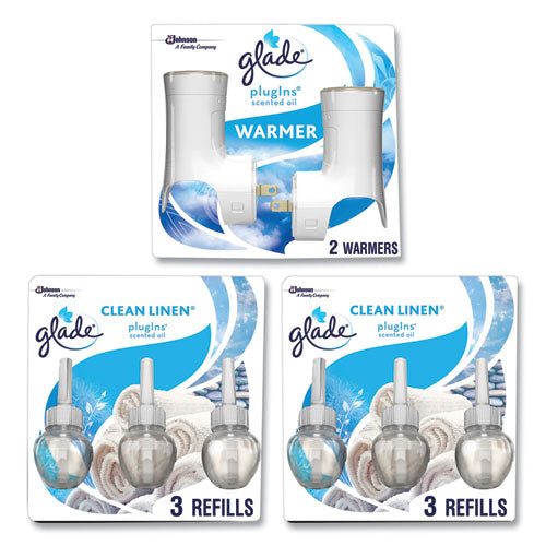 Image of GladeÂ® Plugin Scented Oil, Clean Linen, 0.67 oz, 2 Warmers and 6 Refills/Pack