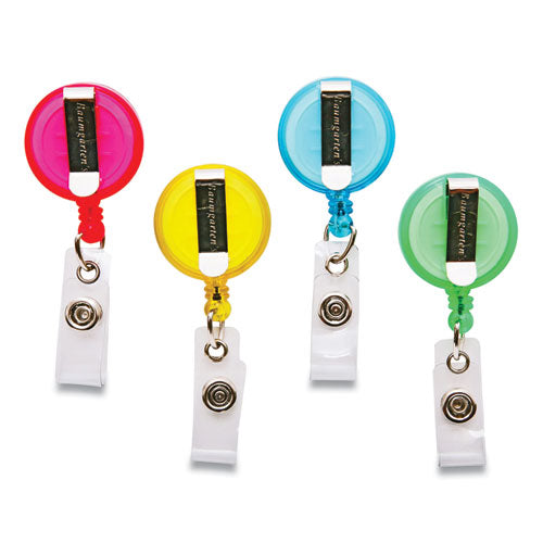 Image of SICURIX® BAU68894 ID Slide-Style Belt Clip Card Reels, 30" Extension, Round, Green/Light Blue/Pink/Yellow, 4/Pack