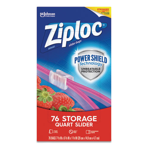 Image of Ziploc® 316490 Slider Storage Bags, Quart, 5.88" x 1.88" x 7.88", Clear, 76 Bags/Box, 9 Boxes/Carton