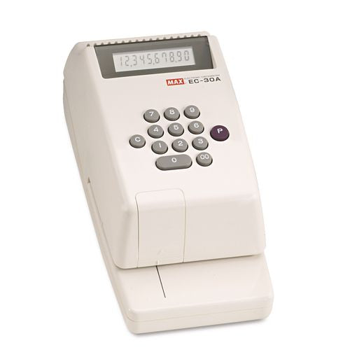 Image of MAX Electronic Checkwriter, 10-Digit, 4.38 x 9.13 x 3.75