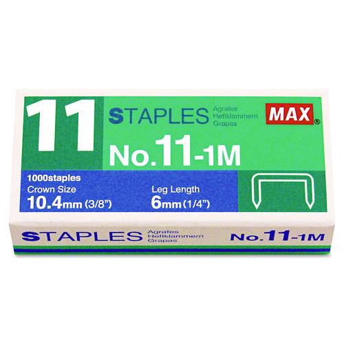 Image of MAX No. 11 Mini Staples, 0.25" Leg, 0.38" Crown, Steel, 1,000/box