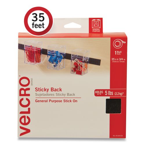 Image of VELCRO® Brand VEL-30168-USA Sticky-Back Fasteners, Removable Adhesive, 0.75" X 35 Ft, Black