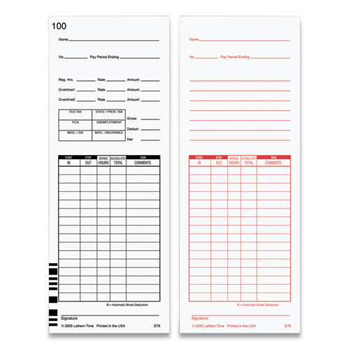 Image of Lathem® Time E79-100 Time Clock Cards For Lathem Time 7000e/7500e, Two Sides, 3.38 X 8.78, 100/pack
