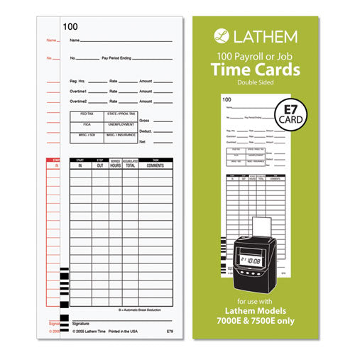 Image of Lathem® Time E79-100 Time Clock Cards For Lathem Time 7000e/7500e, Two Sides, 3.38 X 8.78, 100/pack