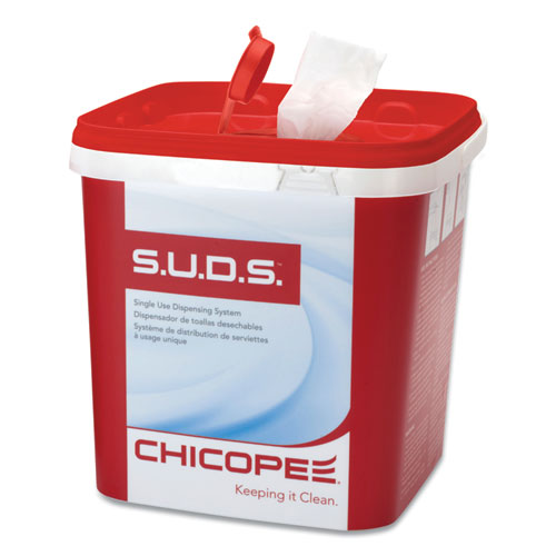 Image of Chicopee® 0728 S.u.d.s Bucket With Lid, 7.5 X 7.5 X 8, Red/white, 3/carton
