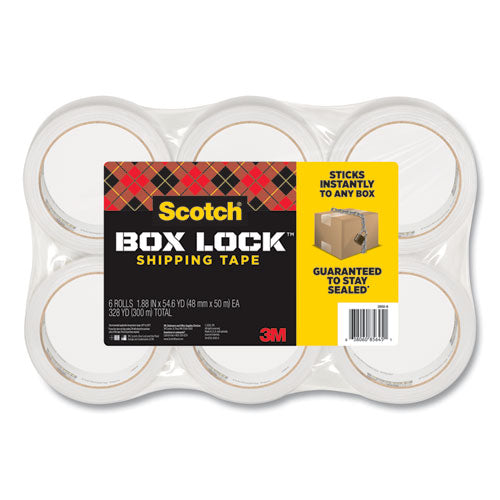 Image of Scotch® 3950-6 Box Lock Shipping Packaging Tape, 3" Core, 1.88" X 54.6 Yds, Clear, 6/pack