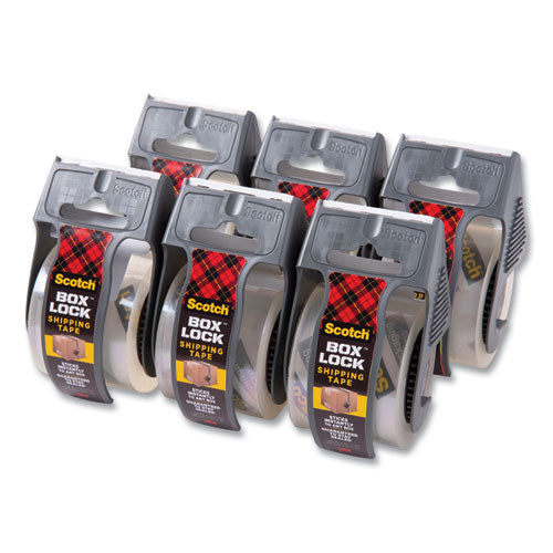 Image of Scotch® 195-6 Box Lock Shipping Packaging Tape, 1.5" Core With Dispenser, 1.88" X 22.2 Yds, Clear, 6/pack