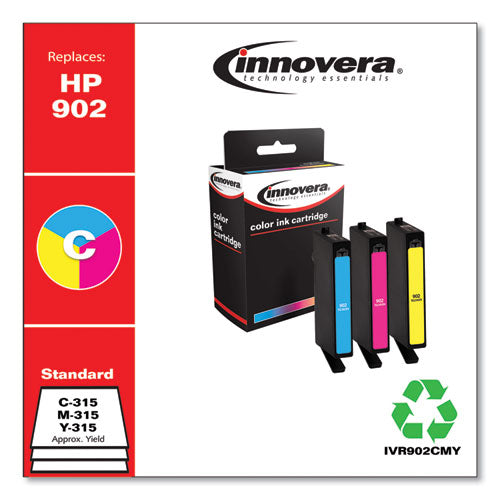 Image of Innovera® IVR902CMY Remanufactured Cyan/Magenta/Yellow Ink, Replacement for 902 (T0A38AN), 315 Page-Yield