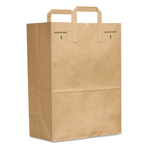 Image of Ross & Wallace Paper Products 110513SP Grocery Paper Bags, 1/6 BBL Size, 70# Basis Weight, Flat Handles, 12" x 7" x 16.25", Kraft, 300/Bundle