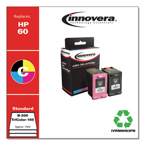 Image of Innovera® IVRN9H63FN Remanufactured Black/Tri-Color Ink, Replacement for 60 (N9H63FN), 200/165 Page-Yield