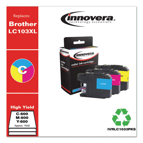 Image of Innovera® IVRLC1033PKS Compatible Cyan/Magenta/Yellow High-Yield Ink, Replacement for LC1033PKS, 600 Page-Yield