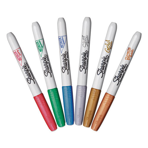 Image of Sharpie® 2029678 Metallic Fine Point Permanent Markers, Fine Bullet Tip, Blue-Green-Red, 6/pack