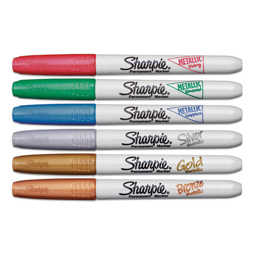 Image of Sharpie® 2029678 Metallic Fine Point Permanent Markers, Fine Bullet Tip, Blue-Green-Red, 6/pack