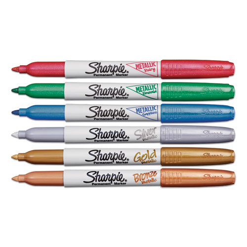 Image of Sharpie® 2029678 Metallic Fine Point Permanent Markers, Fine Bullet Tip, Blue-Green-Red, 6/pack