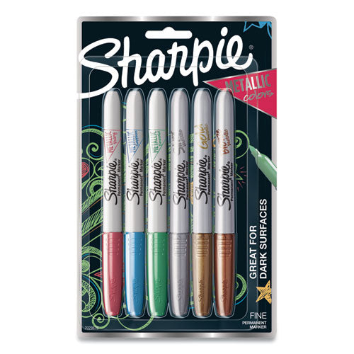 Image of Sharpie® 2029678 Metallic Fine Point Permanent Markers, Fine Bullet Tip, Blue-Green-Red, 6/pack