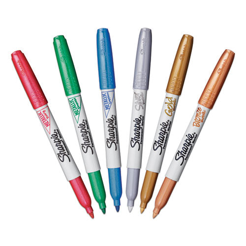 Image of Sharpie® 2029678 Metallic Fine Point Permanent Markers, Fine Bullet Tip, Blue-Green-Red, 6/pack