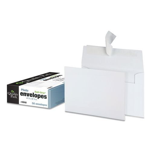 Image of Quality Park QUA10742 Greeting Card/Invitation Envelope, A-4, Square Flap, Redi-Strip Adhesive Closure, 4.5 x 6.25, White, 50/Box
