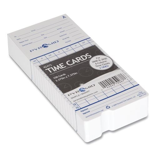 Image of Pyramid Technologies 42415 Time Clock Cards For Pyramid Technologies 2000/6000, Two Sides, 3.38 X 7.44, 100/pack