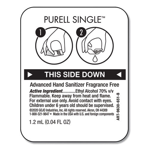 Image of PURELL® 9630-2M-NS Advanced Hand Sanitizer Single Use, Gel, 1.2 mL Packet, Fragrance-Free, 2,000/Carton