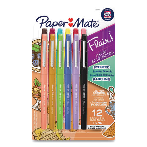Image of Paper Mate® 2125359 Flair Scented Felt Tip Porous Point Pen, Stick, Medium 0.7 mm, Sunday Brunch Scents, Assorted Ink and Barrel Colors, 12/Pack