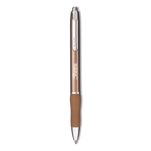 Image of Sharpie® S-Gel 2147526 S-Gel Premium Metal Barrel Gel Pen, Retractable, Medium 0.7 Mm, Black Ink, Champagne Barrel, Dozen