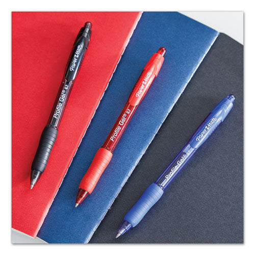 Image of Paper Mate® 2095476 Profile Gel Pen, Retractable, Medium 0.7 Mm, Black Ink, Translucent Black Barrel, Dozen