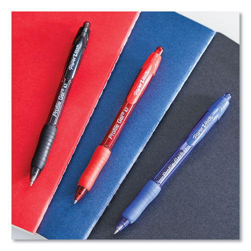 Image of Paper Mate® 2095463 Profile Gel Pen, Retractable, Medium 0.7 Mm, Red Ink, Translucent Red Barrel, Dozen