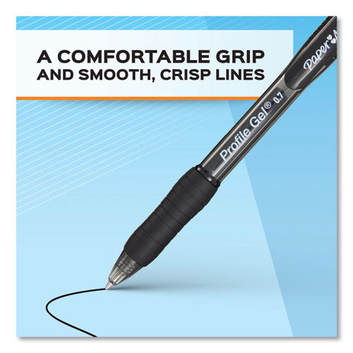 Image of Paper Mate® 2095473 Profile Gel Pen, Retractable, Medium 0.7 Mm, Black Ink, Translucent Black Barrel, 36/pack
