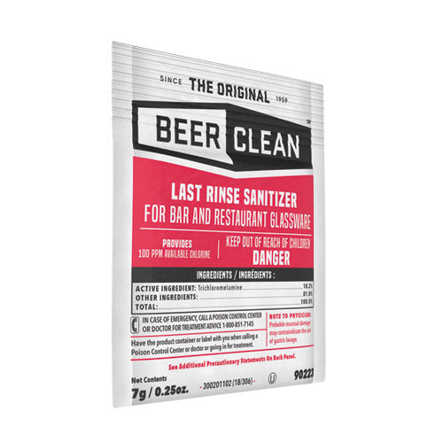Image of Diversey 90223 Beer Clean Last Rinse Glass Sanitizer, Powder, 0.25 oz Pack, 100/Carton