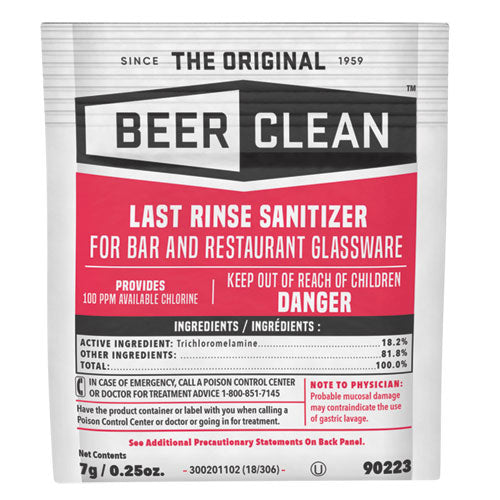 Image of Diversey 90223 Beer Clean Last Rinse Glass Sanitizer, Powder, 0.25 oz Pack, 100/Carton