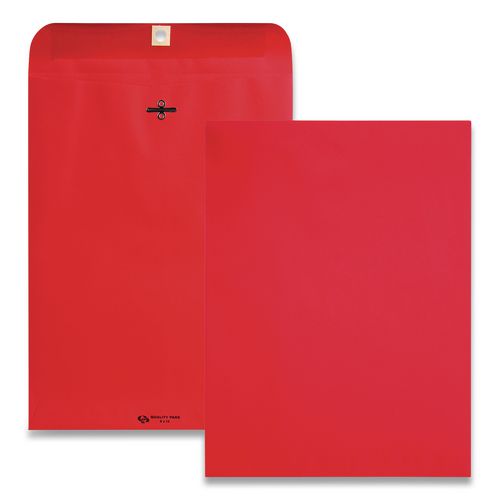 Image of Quality Park QUA38734 Clasp Envelope, 28 lb Bond Weight Paper, #90, Square Flap, Clasp/Gummed Closure, 9 x 12, Red, 10/Pack