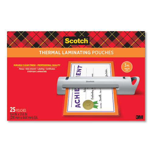 Image of Scotch TP3856-25 Laminating Pouches, 3 Mil, 11.5" X 17.5", Gloss Clear, 25/pack