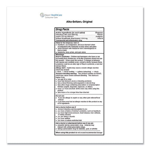 Image of Alka-Seltzer® 51060 Original Stomach Relief And Pain Relief Medicine, 15/box