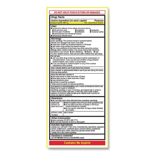Image of Tylenol® 97477 Acetaminophen, 500 mg, Extra Strength Caplets, Refill, 2 /Packet, 30 Packets/Box