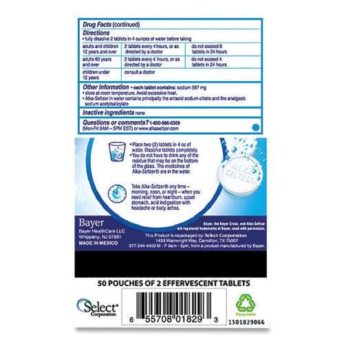 Image of Alka-Seltzer® 01829 Antacid And Pain Relief Medicine, Two-Pack, 50 Packs/box