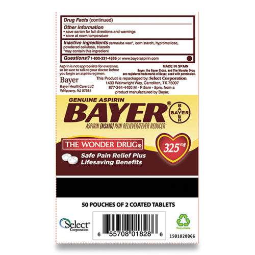 Image of Bayer® 01828 Aspirin Tablets, Two-Pack, 50 Packs/box