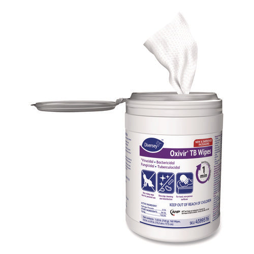 Image of Diversey 4599516 Oxivir TB Disinfectant Wipes, 7 x 6, White, 160/Canister, 12 Canisters/Carton