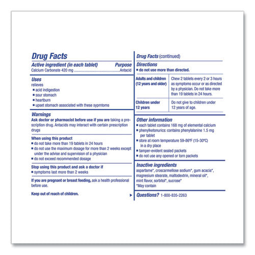 Image of First Aid Only 90110 Over the Counter Antacid Medications for First Aid Cabinet, 2 Tablets/Packet, 125 Packets/Box