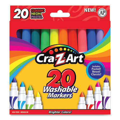 Image of Cra-Z-Art® 44402WM20 Washable Markers, Broad Bullet Tip, Assorted Classic/neon/pastel Colors, 20/set