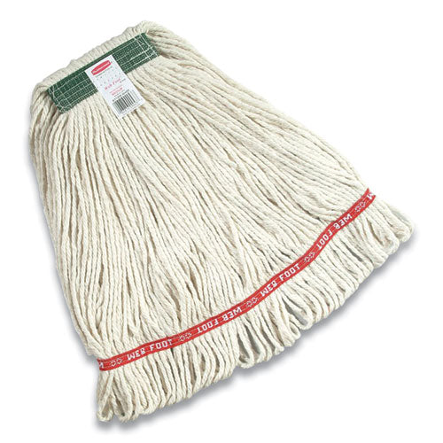 Image of RubbermaidÂ® Commercial Super Stitch Cotton Looped End Wet Mop Head, 20 Oz Capacity, Medium, White, 1" White Headband
