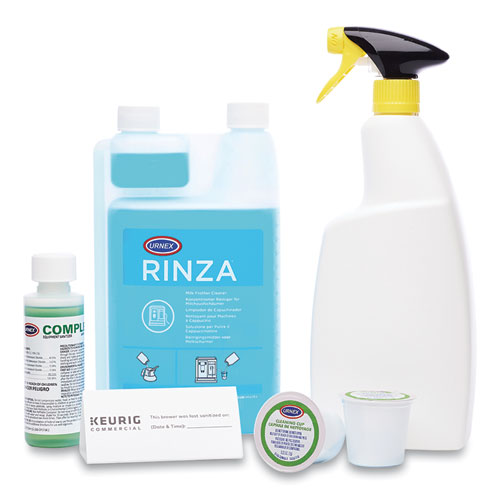 Image of Keurig® 5000359703 K-Cup Pod Brewer Deep Cleaning Kit, 4 Oz Complete Cafe, (3) 32oz Rinza, (15) K-Cup Cleaning Cups, Empty Spray Bottle