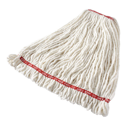 Image of Rubbermaid® Commercial FGA21306WH00 Web Foot Shrinkless Looped-End Wet Mop Head, Cotton/synthetic, Large, White, 1" White Headband