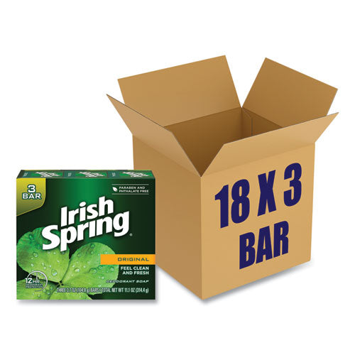 Image of Irish Spring® 114177 Bar Soap, Clean Fresh Scent, 3.75 Oz, 3 Bars/pack, 18 Packs/carton