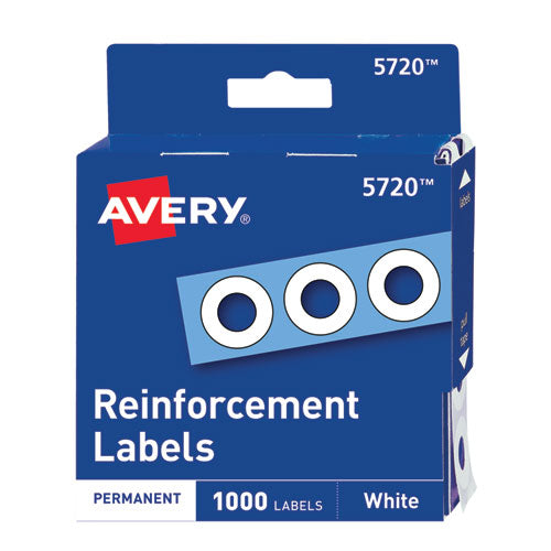 Image of Avery® 05720 Dispenser Pack Hole Reinforcements, 0.25" Dia, White, 1,000/Pack, (5720)