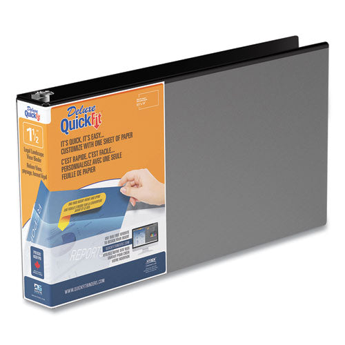 Image of Stride 95021L Quickfit Landscape Spreadsheet Round Ring View Binder, 3 Rings, 1.5" Capacity, 14 X 8.5, Black