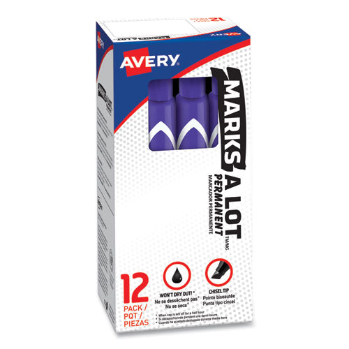 Image of Avery® 08884 Marks A Lot Large Desk-Style Permanent Marker, Broad Chisel Tip, Purple, Dozen (8884)