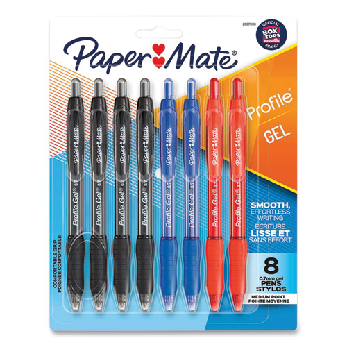 Image of Paper Mate® 2097006 PROFILE GEL PEN, RETRACTABLE, MEDIUM 0.7 MM, ASSORTED INK AND BARREL COLORS, 8/PACK