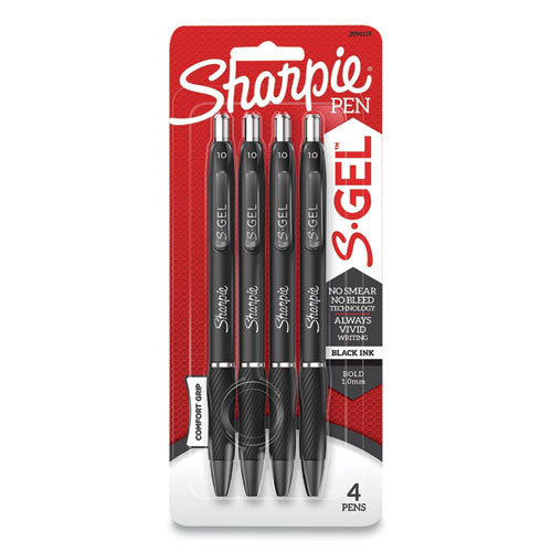 Image of Sharpie® S-Gel 2096155 S-GEL HIGH-PERFORMANCE GEL PEN, RETRACTABLE, BOLD 1 MM, BLACK INK, BLACK BARREL, 4/PACK
