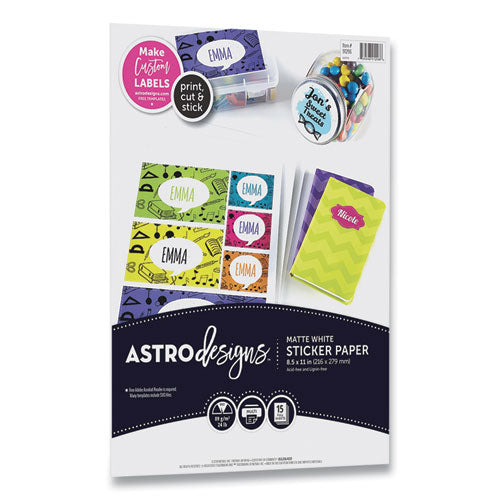 Image of Astrobrights® 91296-01 Astrodesigns Sticker Paper Labels, Inkjet/laser Printers, 8.5 X 11, White, 15/pack